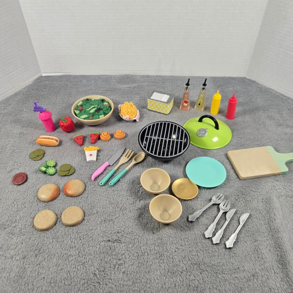 Our Generation Food Kitchen Accessories Set Grill Salad Burgers Utensils Lot